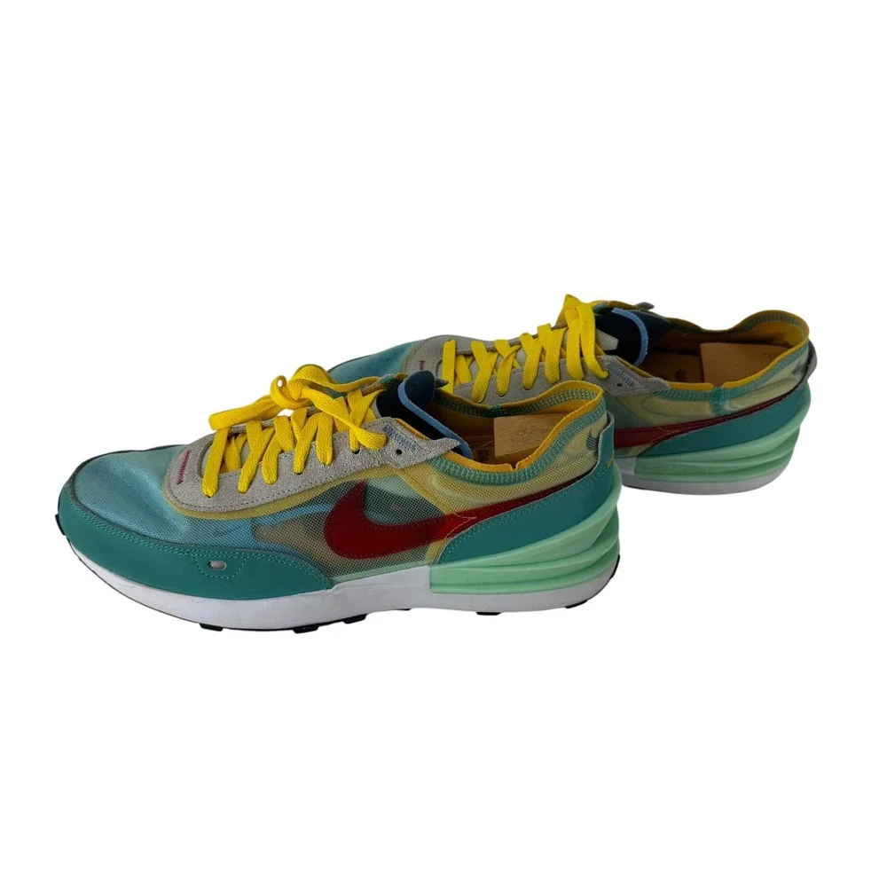 Nike Waffle One Teal Yellow Red Mesh Sneakers DV2103-300 Mens 11